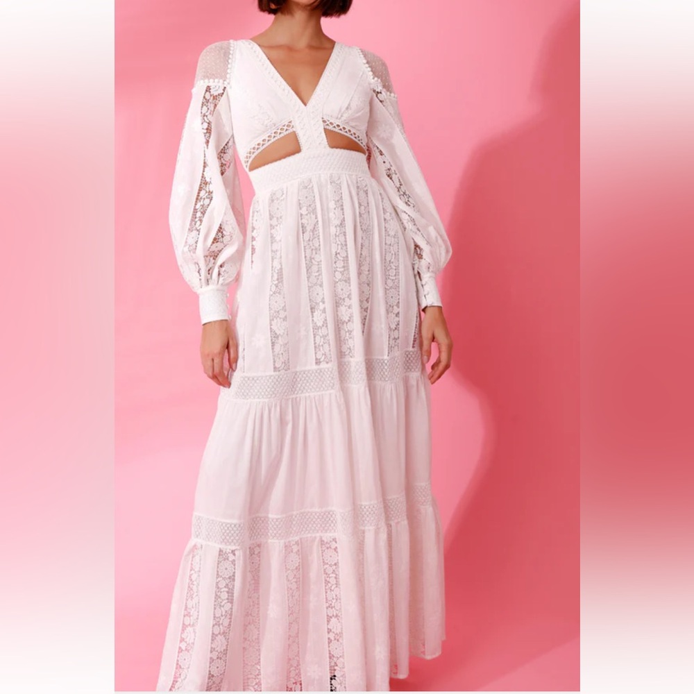 NWT PATBO White Lace long cut out Maxi Dress Size 6 / 38